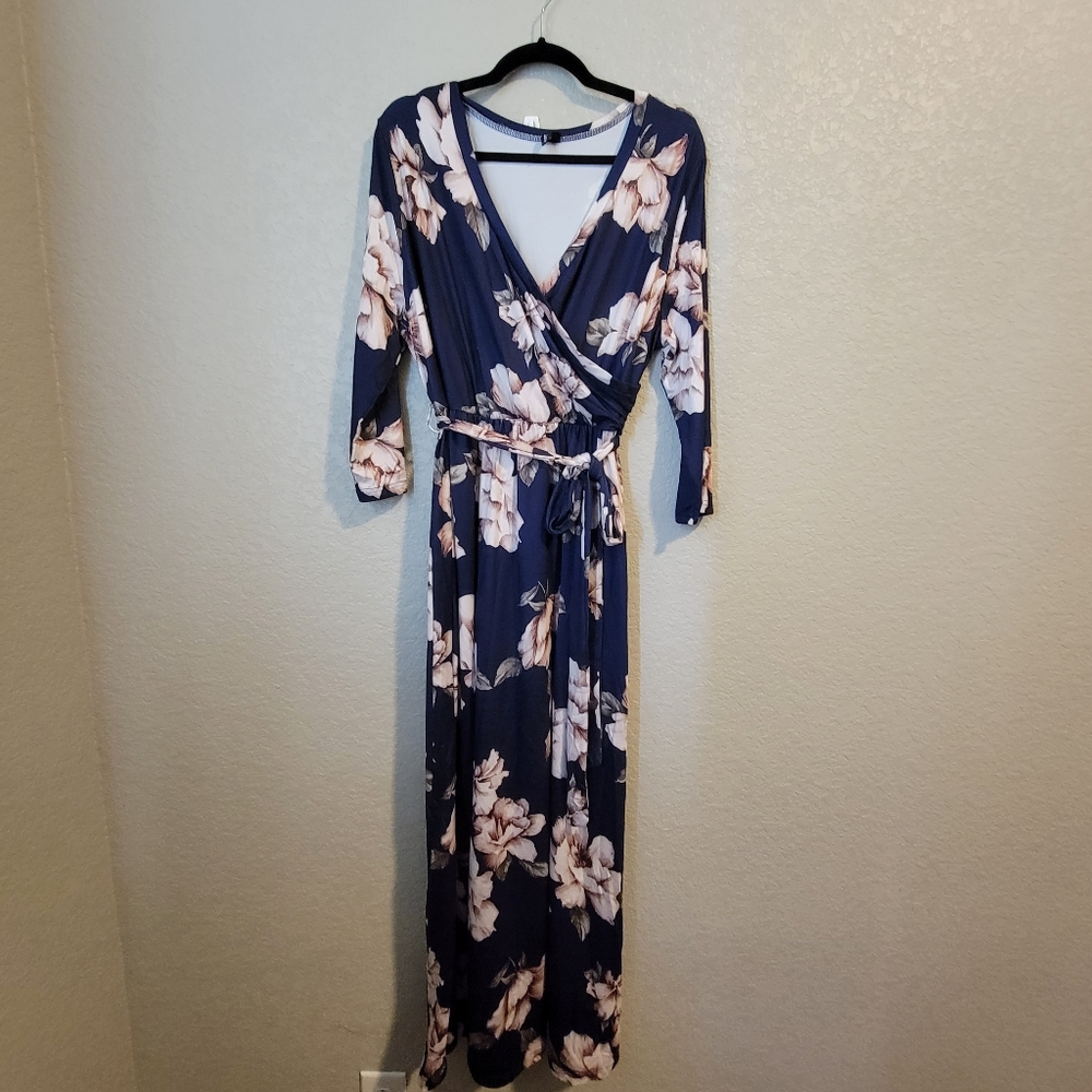 Zattcas Women's 3/4 Sleeve Floral Wrap Maxi Dress